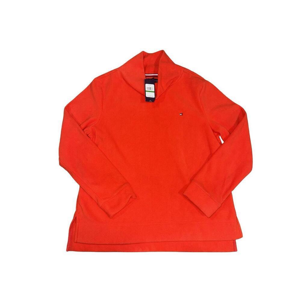 Tommy Hilfiger Women’s Size Large Faux Fur Fleece Cowl Neck Pullover Red New